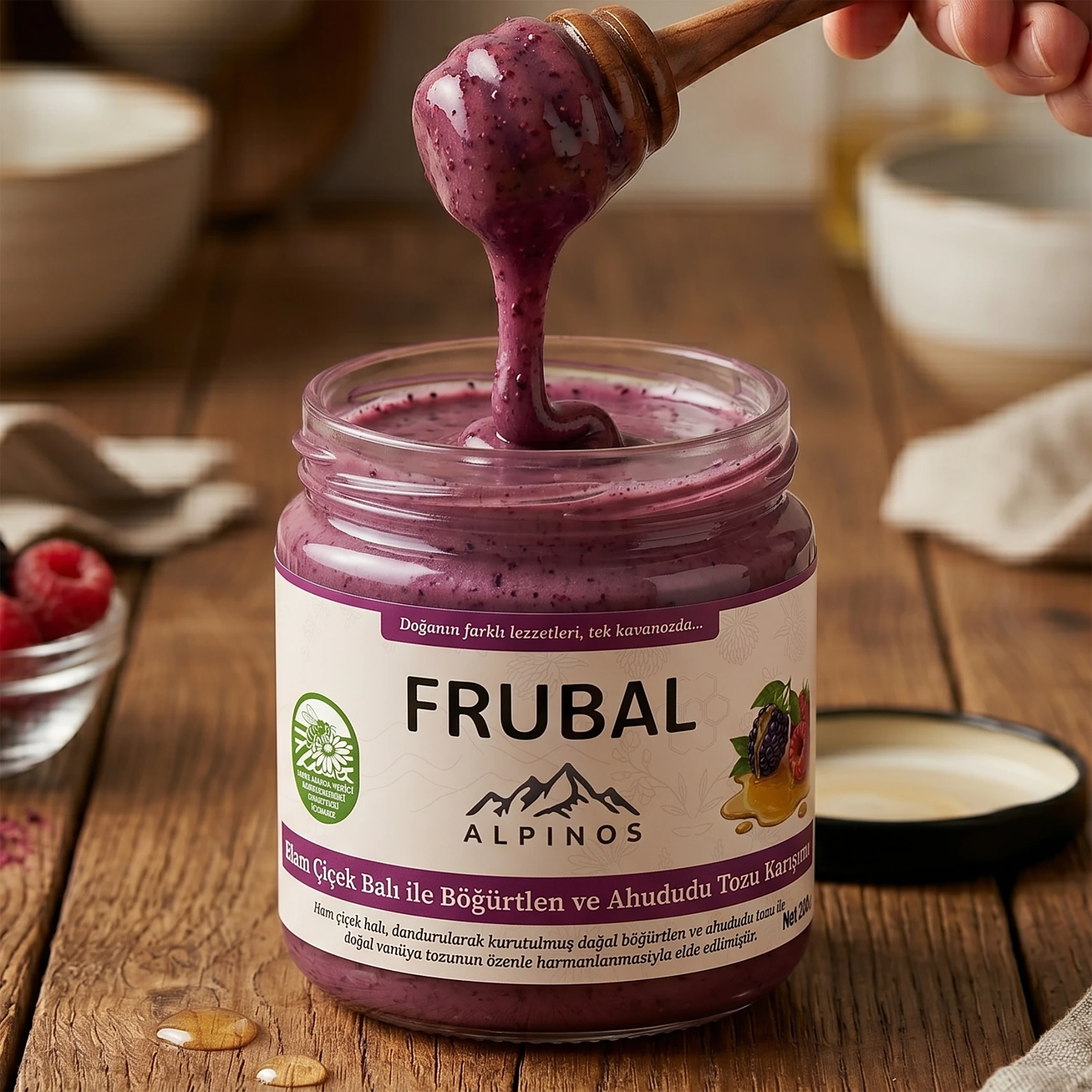 Ahududu Bogurtlen Ham Bal Karisimi Ahududu & Böğürtlen Ham Bal Karışımı 300g | Orman Meyveli Doğal Bal - Görsel 1